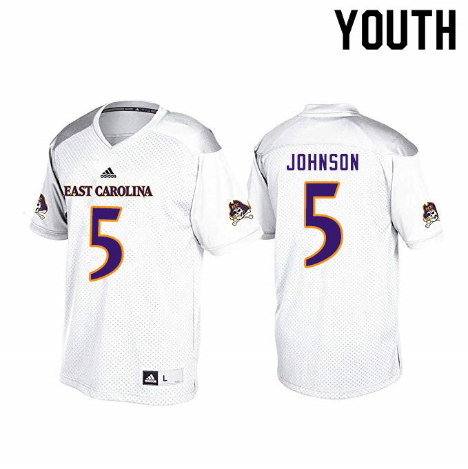Youth #5 C.J. Johnson ECU Pirates College Football Jerseys Sale-White - Click Image to Close